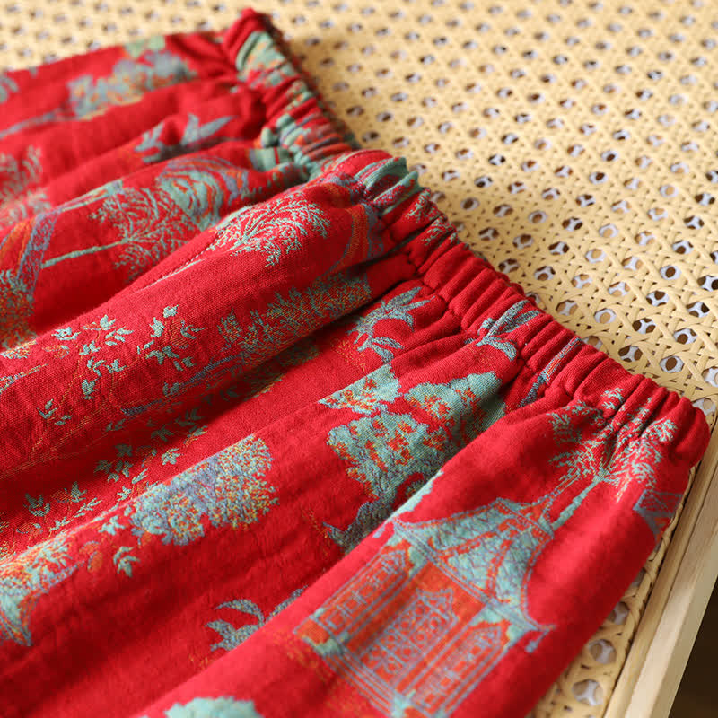 Cotton Double Yarn Jacquard Tree Loungewear Set
