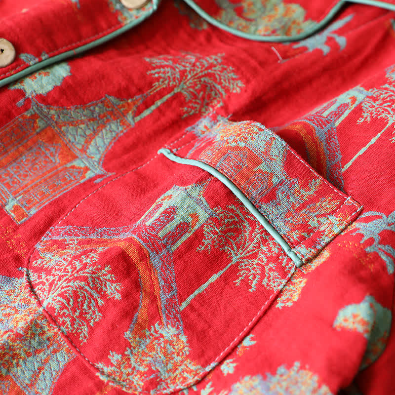 Cotton Double Yarn Jacquard Tree Loungewear Set