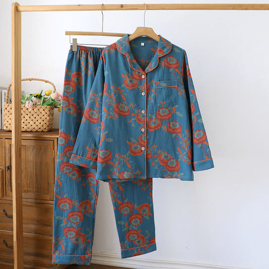 Cotton Yarn-dyed Jacquard Persimmon Loungewear Set