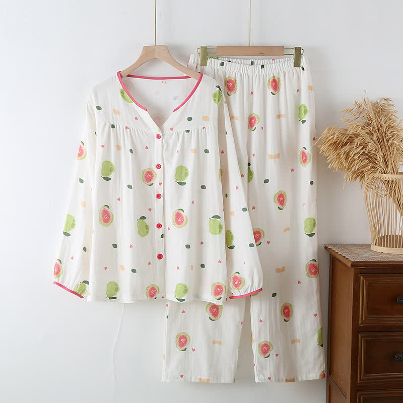 Guava Print Cotton Gauze Loungewear Set