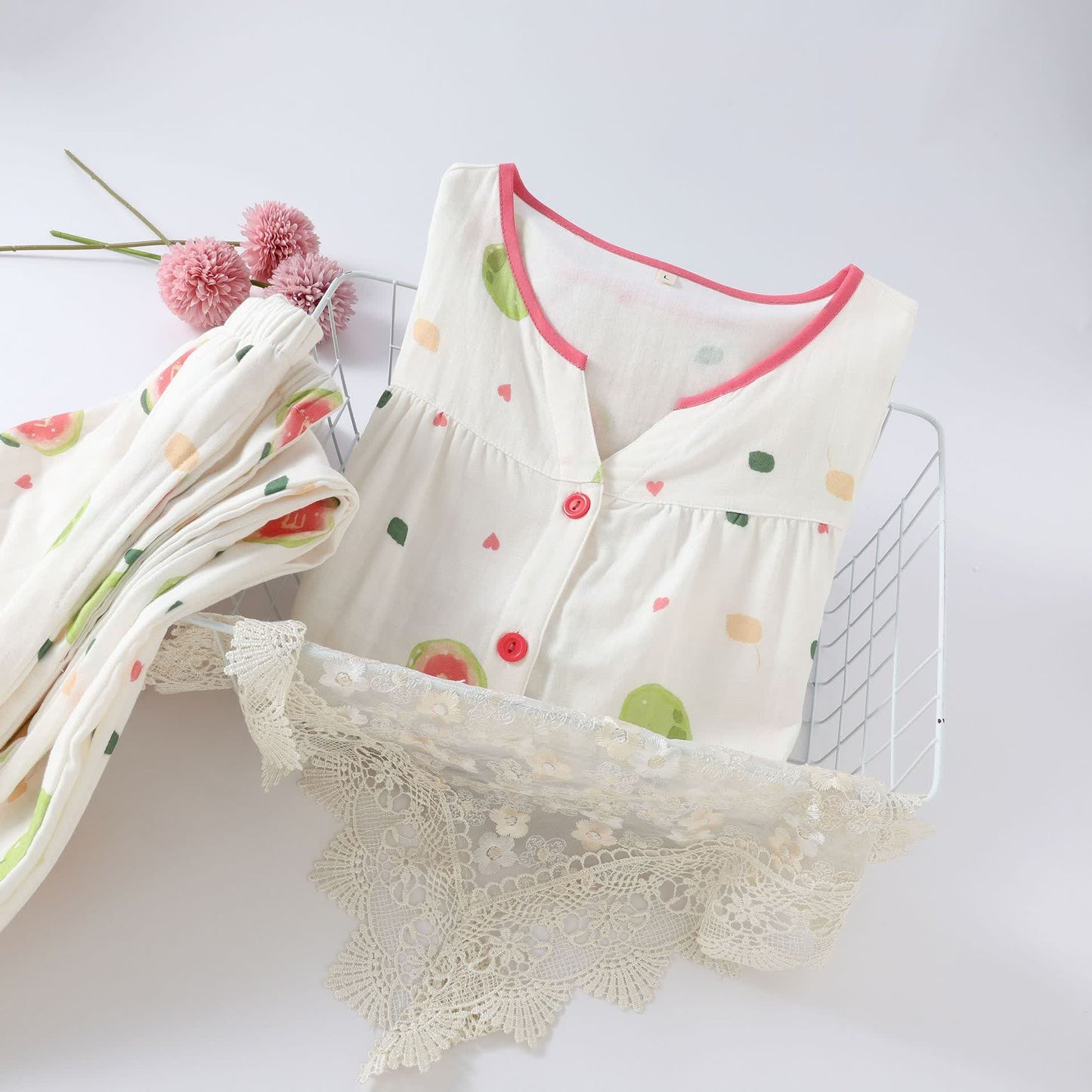 Guava Print Cotton Gauze Loungewear Set