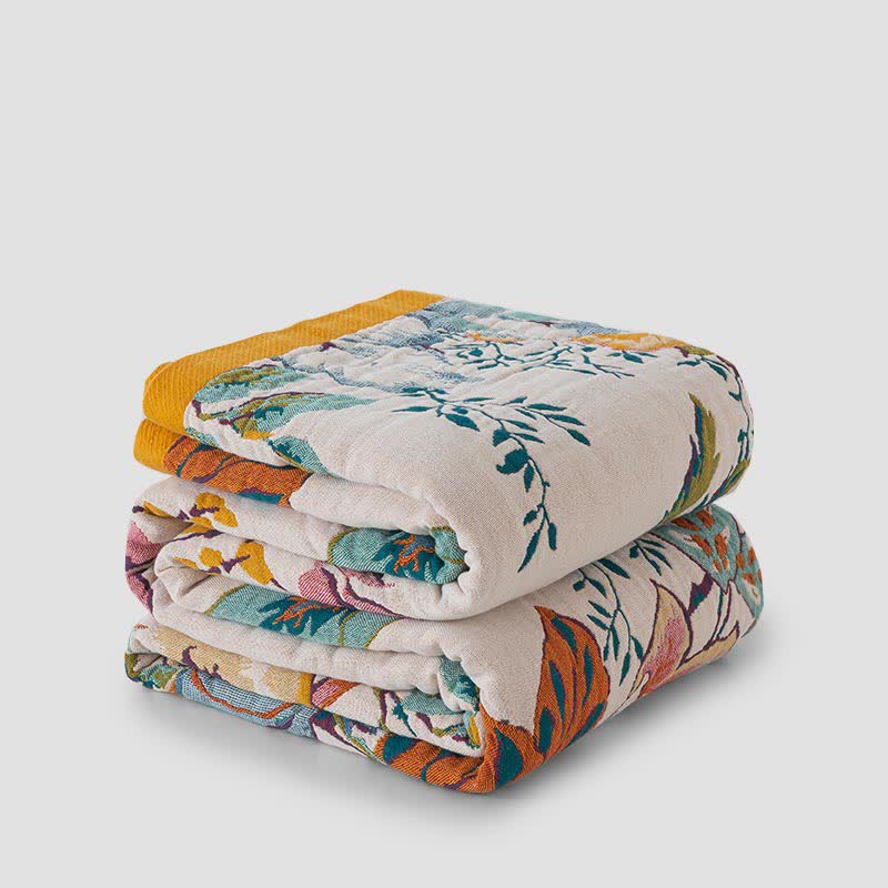 Rural Floral Cotton Gauze Reversible Quilt