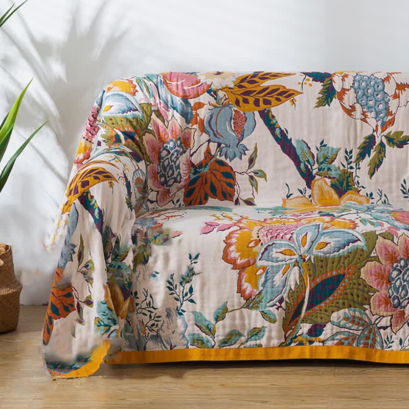 Rural Floral Cotton Gauze Reversible Quilt