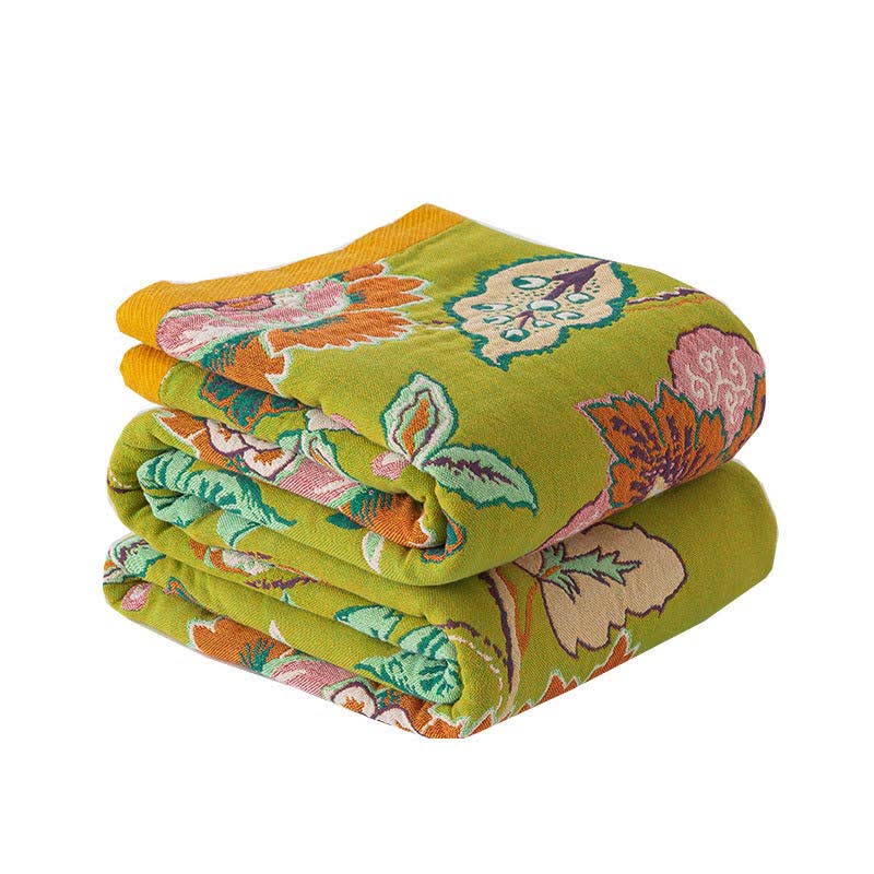 Colorful Floral Cotton Gauze Reversible Quilt