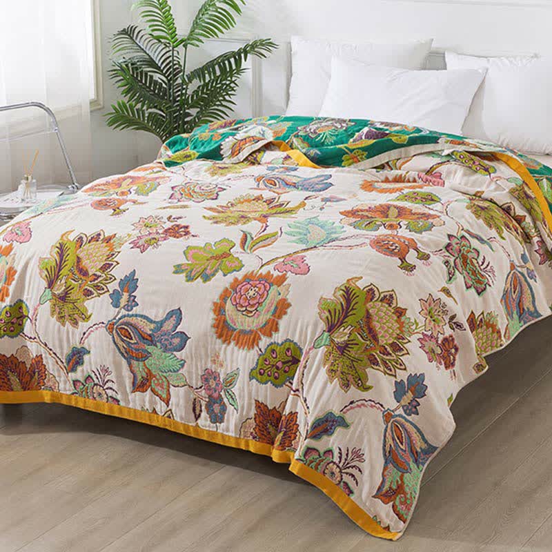 Colorful Floral Cotton Gauze Reversible Quilt