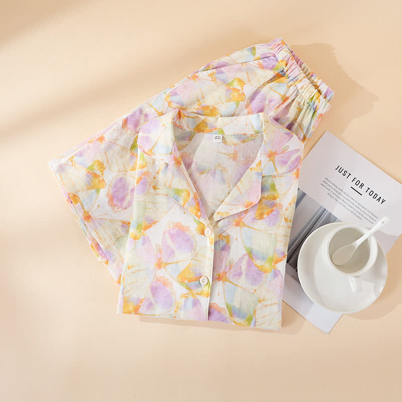 Cotton Butterfly Print Short Sleeve Loungewear Set
