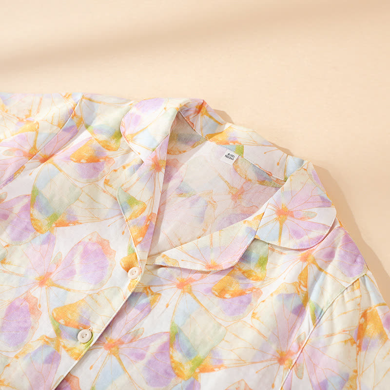 Cotton Butterfly Print Short Sleeve Loungewear Set