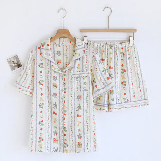 Cartoon Rabbit Cotton Short Sleeve Loungewear Set