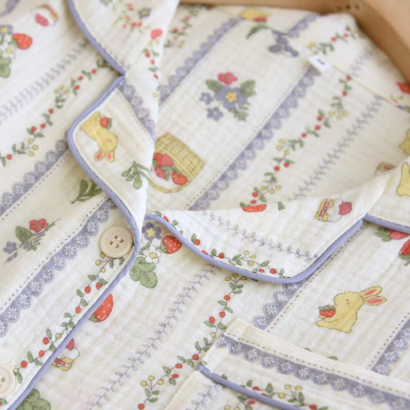Cartoon Rabbit Cotton Short Sleeve Loungewear Set