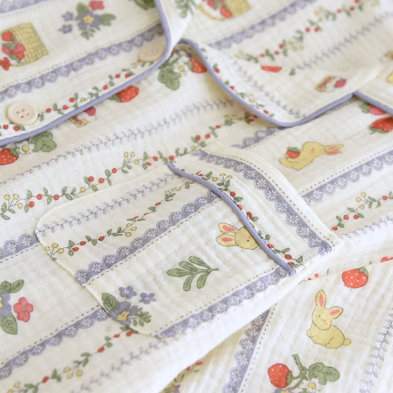 Cartoon Rabbit Cotton Short Sleeve Loungewear Set