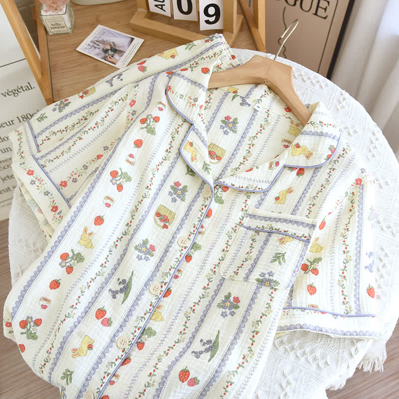 Cartoon Rabbit Cotton Short Sleeve Loungewear Set
