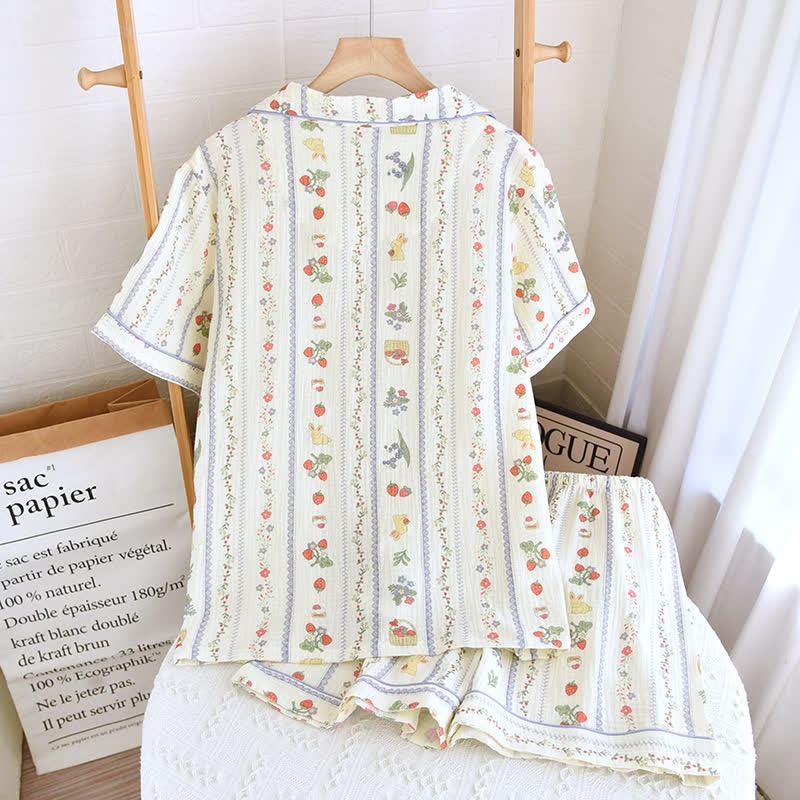 Cartoon Rabbit Cotton Short Sleeve Loungewear Set