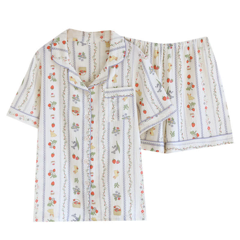 Cartoon Rabbit Cotton Short Sleeve Loungewear Set