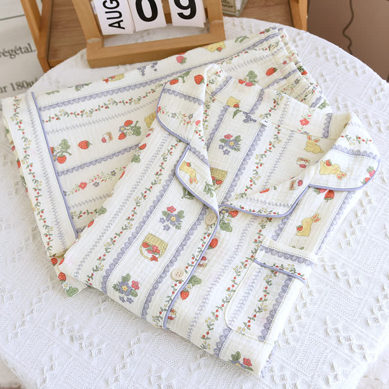 Cartoon Rabbit Cotton Short Sleeve Loungewear Set