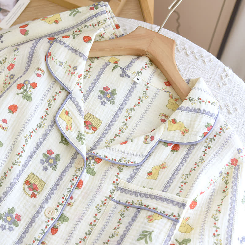 Cartoon Rabbit Cotton Short Sleeve Loungewear Set