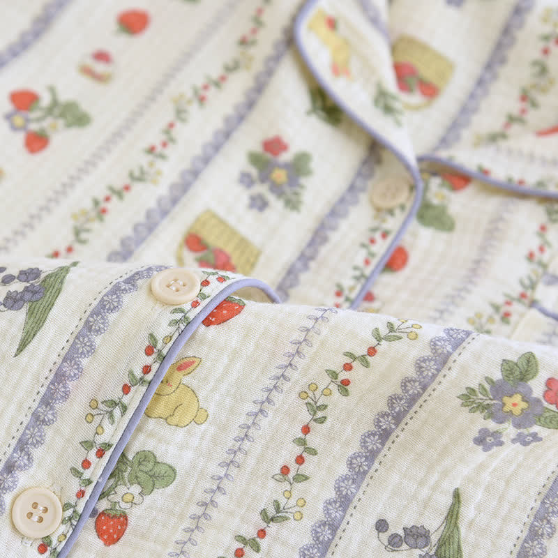 Cartoon Rabbit Cotton Short Sleeve Loungewear Set