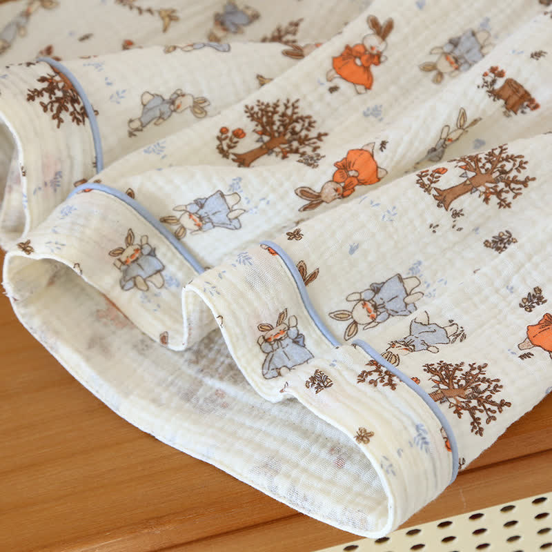 Rabbit Print Cotton Gauze Short Sleeve Loungewear Set