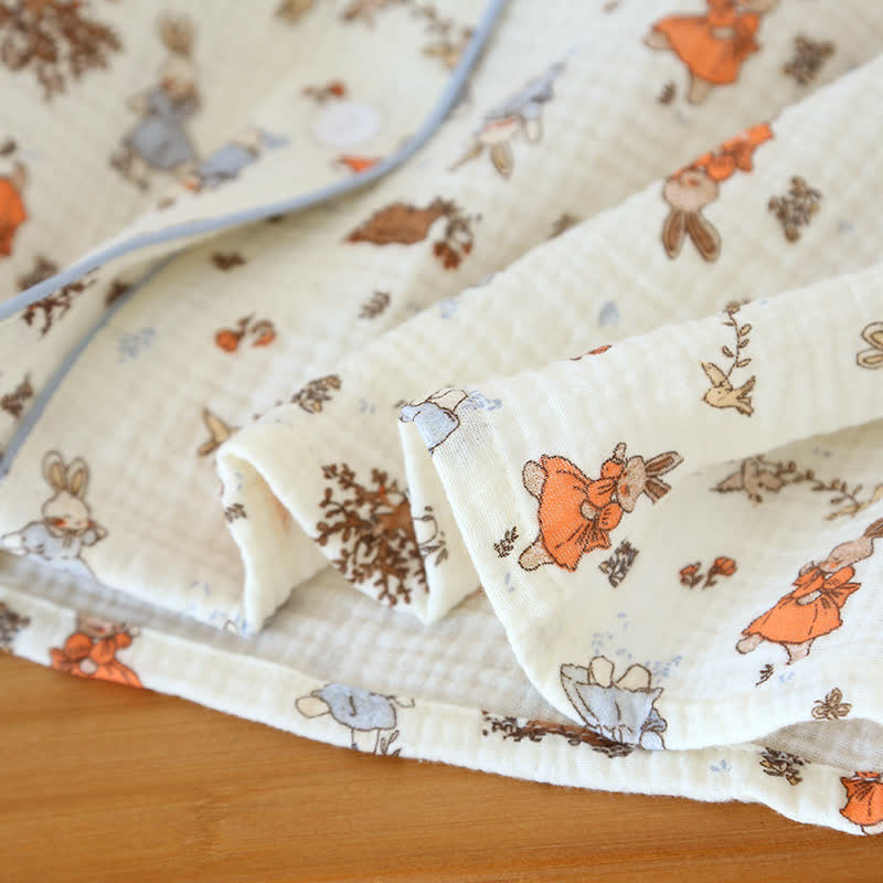 Rabbit Print Cotton Gauze Short Sleeve Loungewear Set