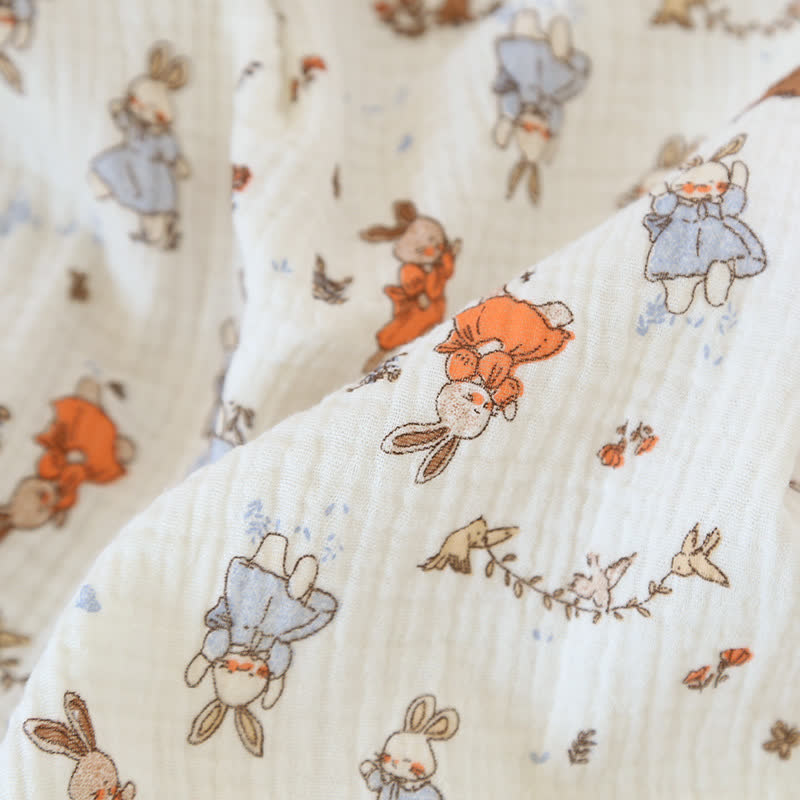 Rabbit Print Cotton Gauze Short Sleeve Loungewear Set
