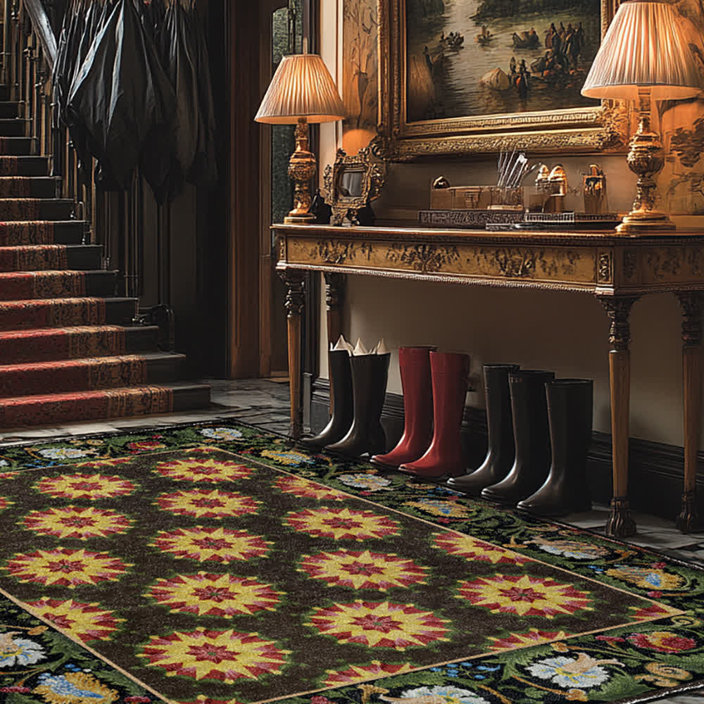 Floral Water Resistant Washable Anti-slip Area Rug