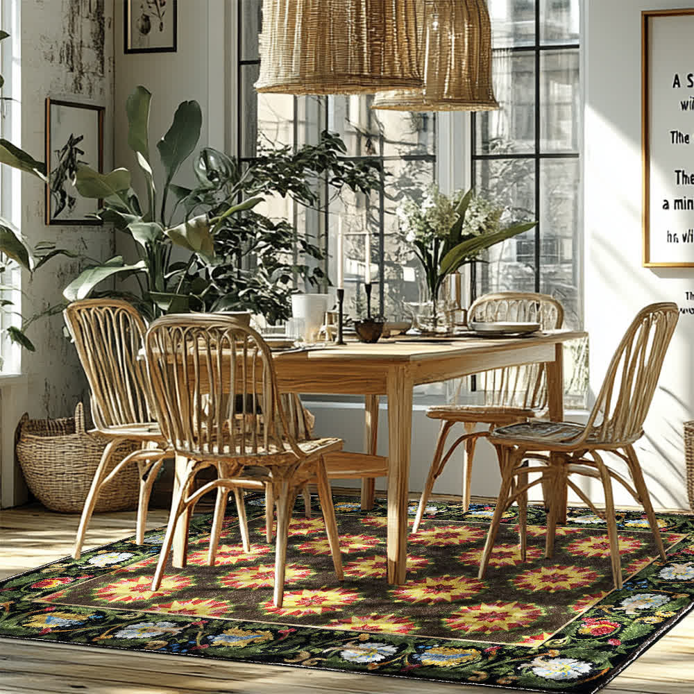 Floral Water Resistant Washable Anti-slip Area Rug