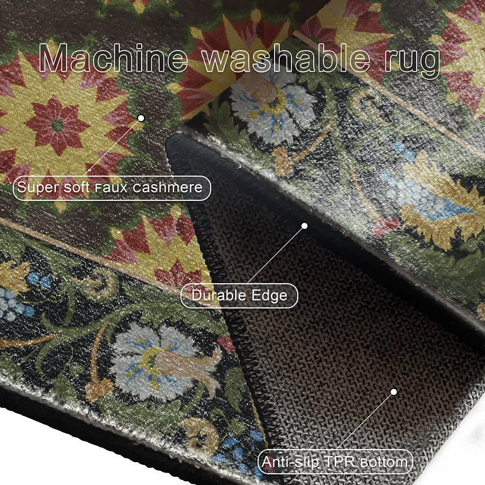 Floral Water Resistant Washable Anti-slip Area Rug