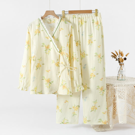 Osmanthus Print Cotton Gauze Pajama Set