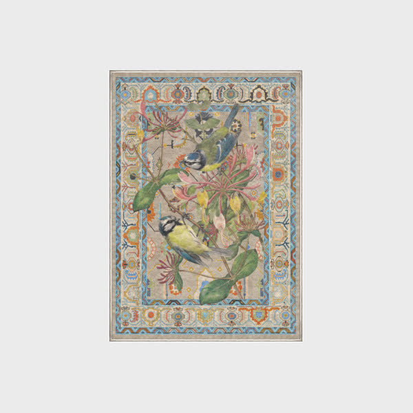 Floral Bird Water Resistant Washable Area Rug