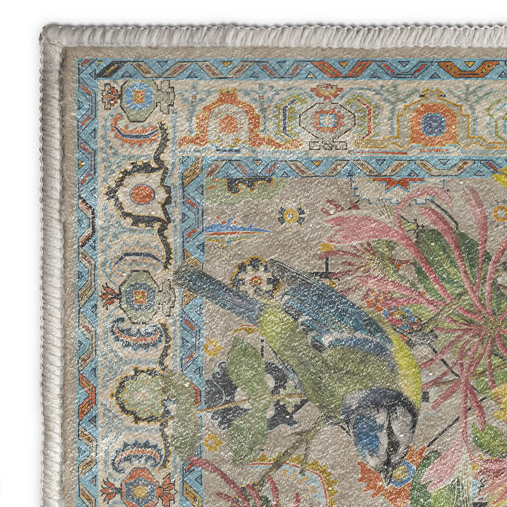 Floral Bird Water Resistant Washable Area Rug
