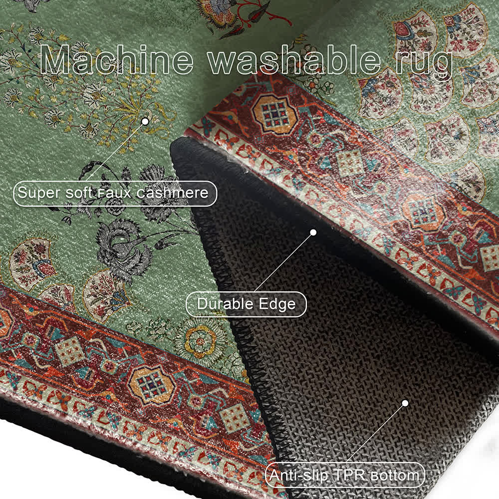 Washable Vintage Floral Anti-slip Area Rug