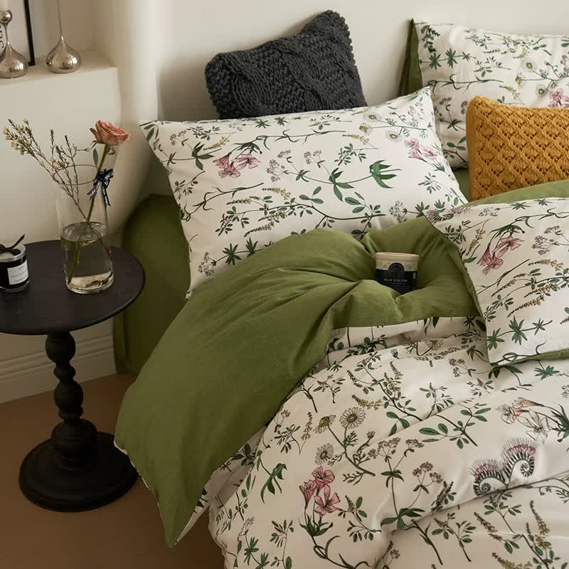 Floral Branches Cotton Bedding Set(4PCS)