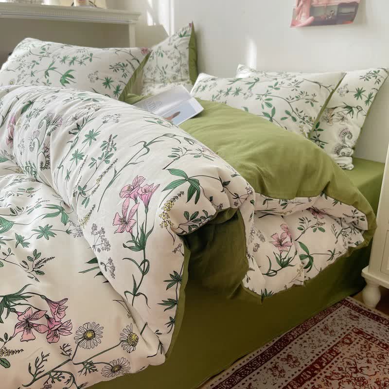 Floral Branches Cotton Bedding Set(4PCS)