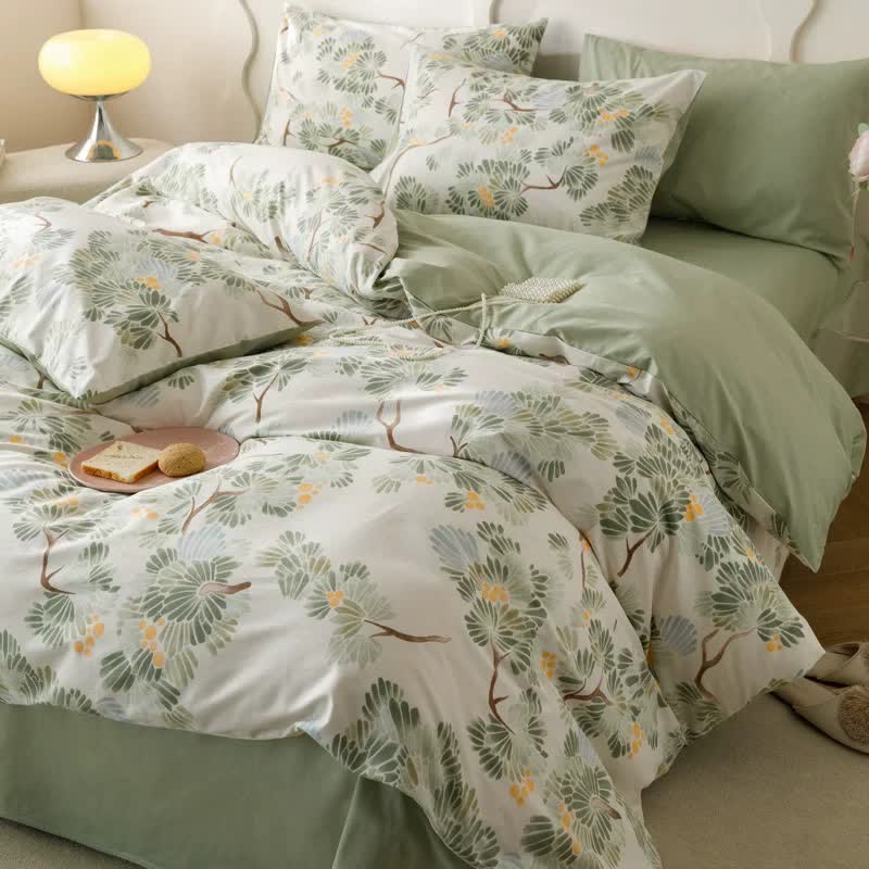 Fresh Botanical Print Cotton Bedding Set(4PCS)