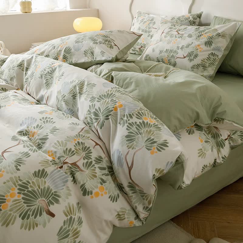 Fresh Botanical Print Cotton Bedding Set(4PCS)