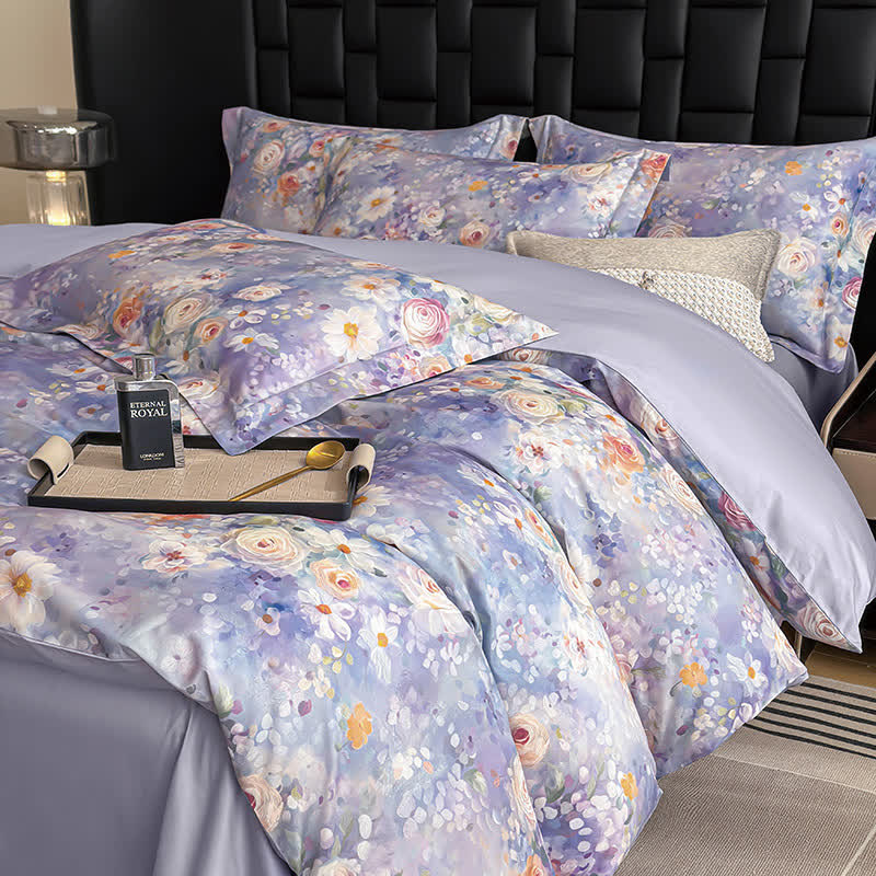 Oil Painting Style Floral Cotton Bedding Set(4PCS)