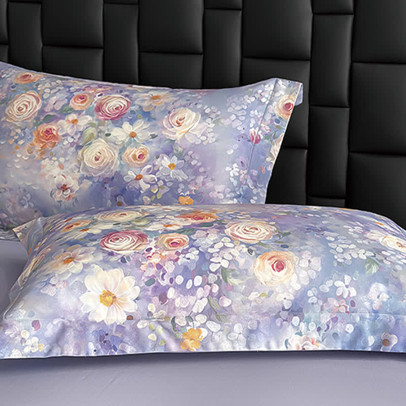 Oil Painting Style Floral Cotton Bedding Set(4PCS)