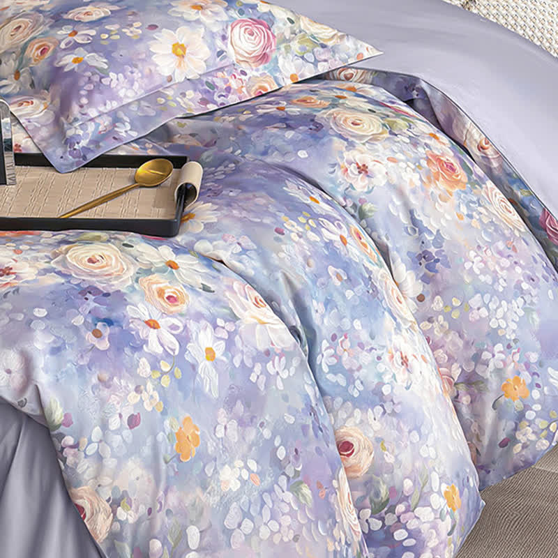 Oil Painting Style Floral Cotton Bedding Set(4PCS)