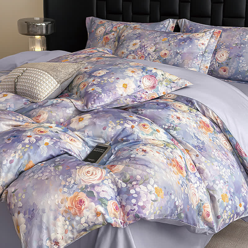 Oil Painting Style Floral Cotton Bedding Set(4PCS)