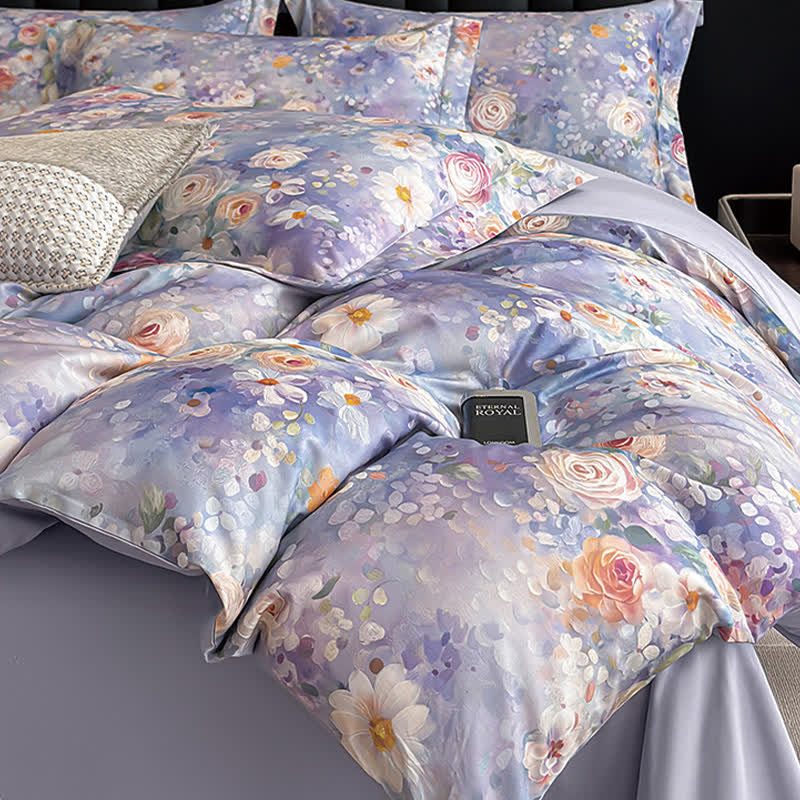 Oil Painting Style Floral Cotton Bedding Set(4PCS)