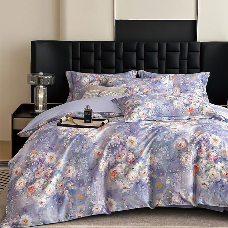 Oil Painting Style Floral Cotton Bedding Set(4PCS)