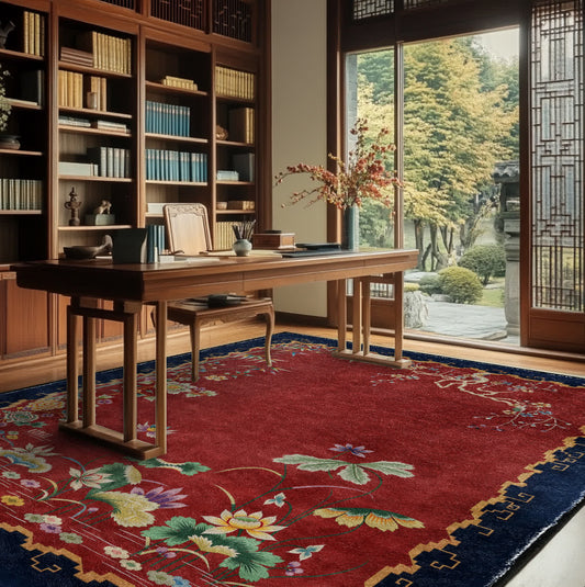 Vintage Lotus Washable Durable Anti-slip Area Rug