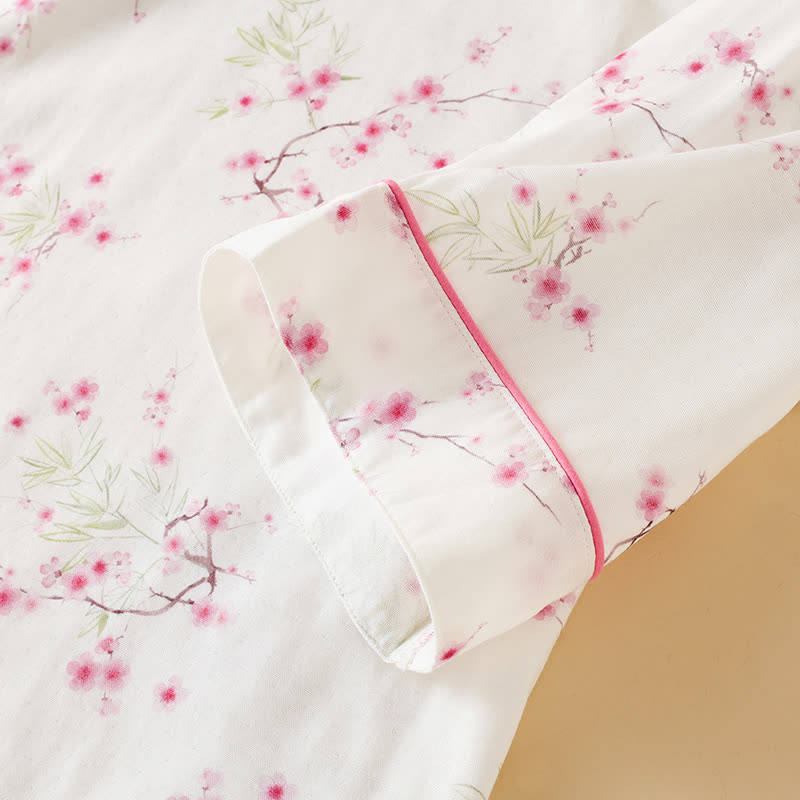 Vintage Plum Blossom Print Bamboo Cotton Pajama Set