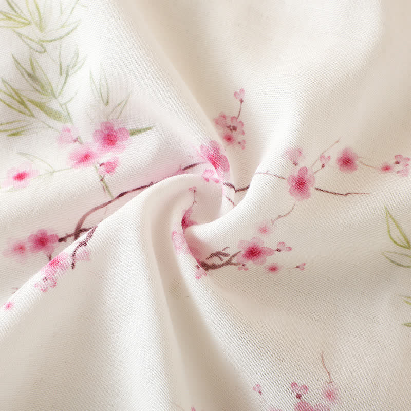Vintage Plum Blossom Print Bamboo Cotton Pajama Set