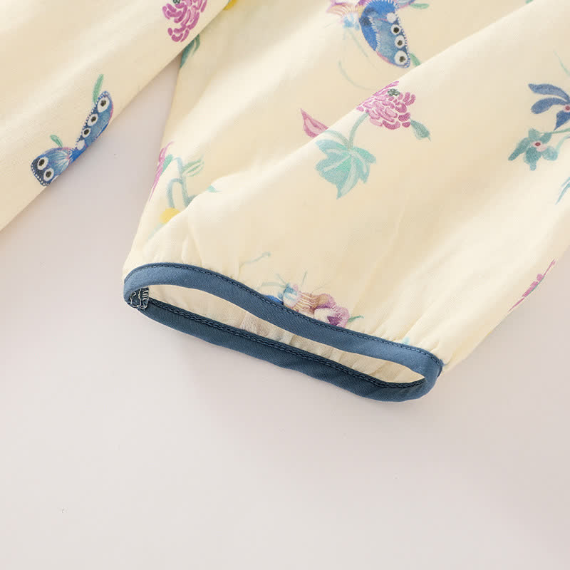 Vintage Floral Butterfly Cotton Gauze Nightgown