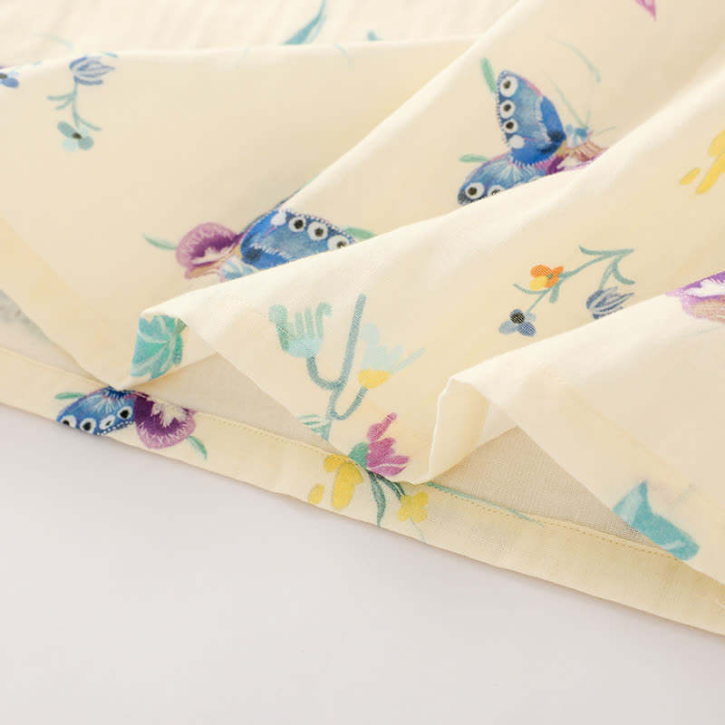 Vintage Floral Butterfly Cotton Gauze Nightgown