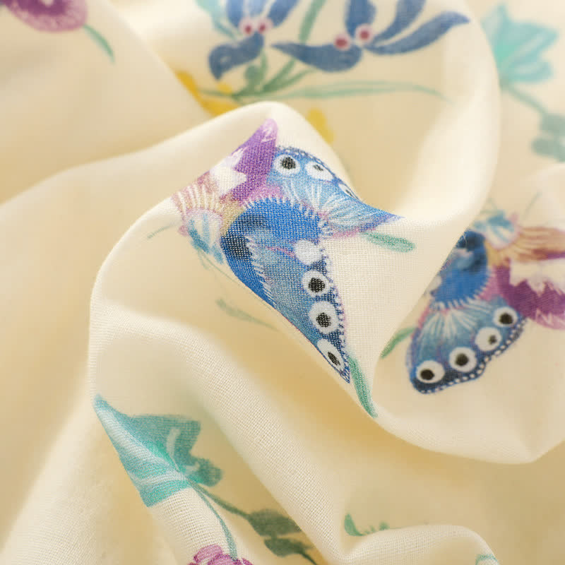 Vintage Floral Butterfly Cotton Gauze Nightgown