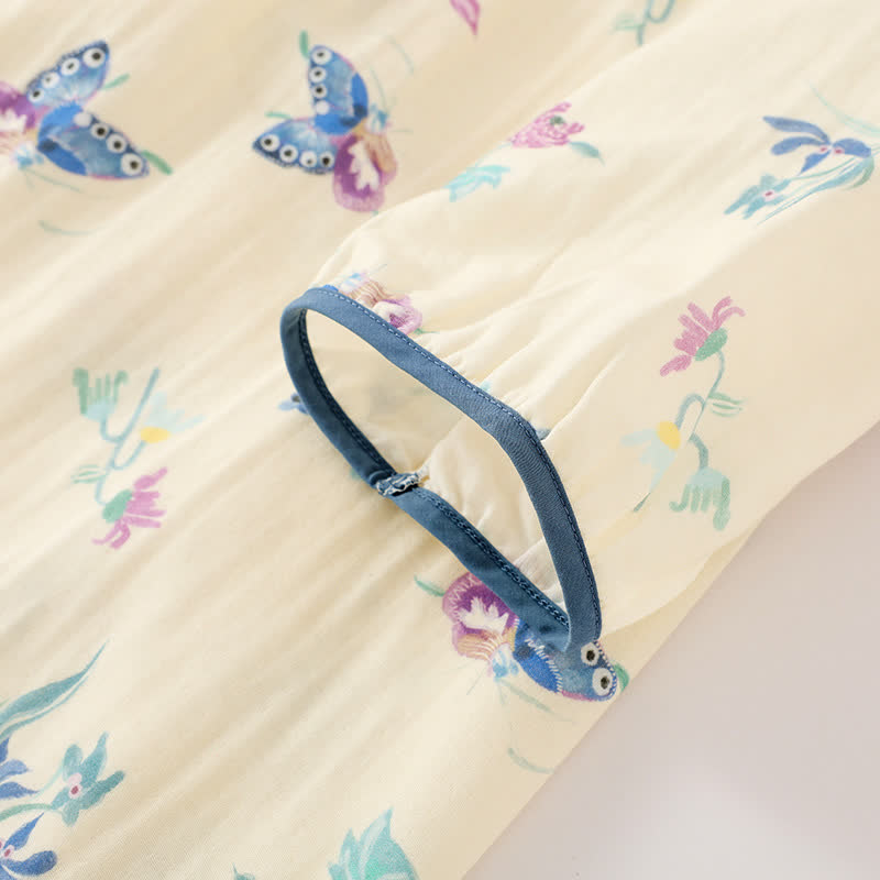 Vintage Floral Butterfly Cotton Gauze Nightgown