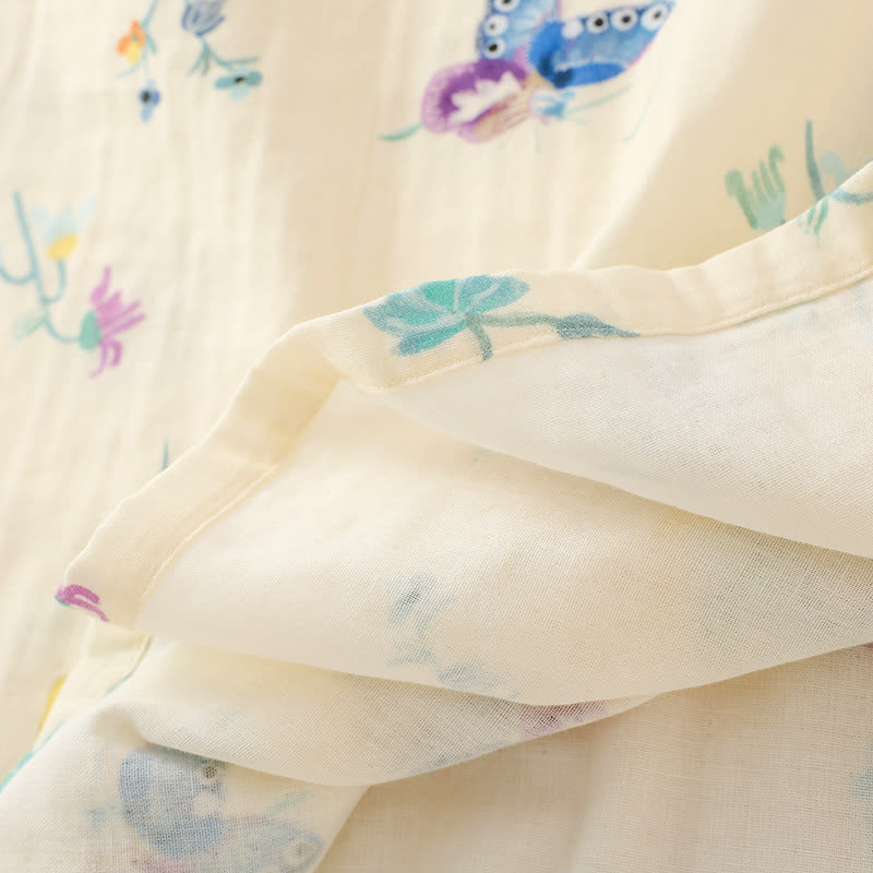 Vintage Floral Butterfly Cotton Gauze Nightgown