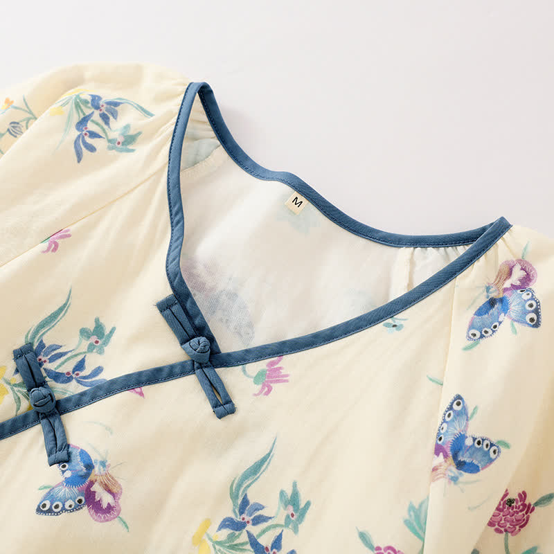 Vintage Floral Butterfly Cotton Gauze Nightgown