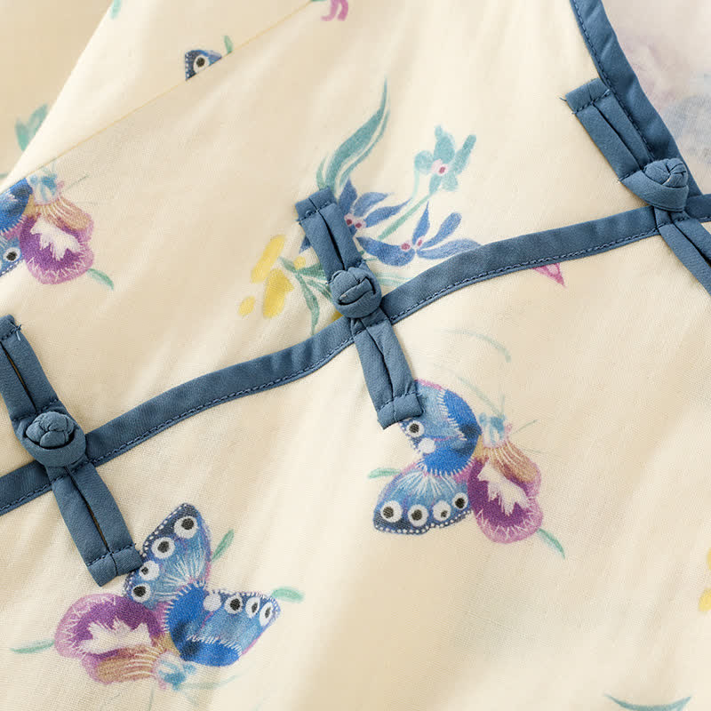 Vintage Floral Butterfly Cotton Gauze Nightgown